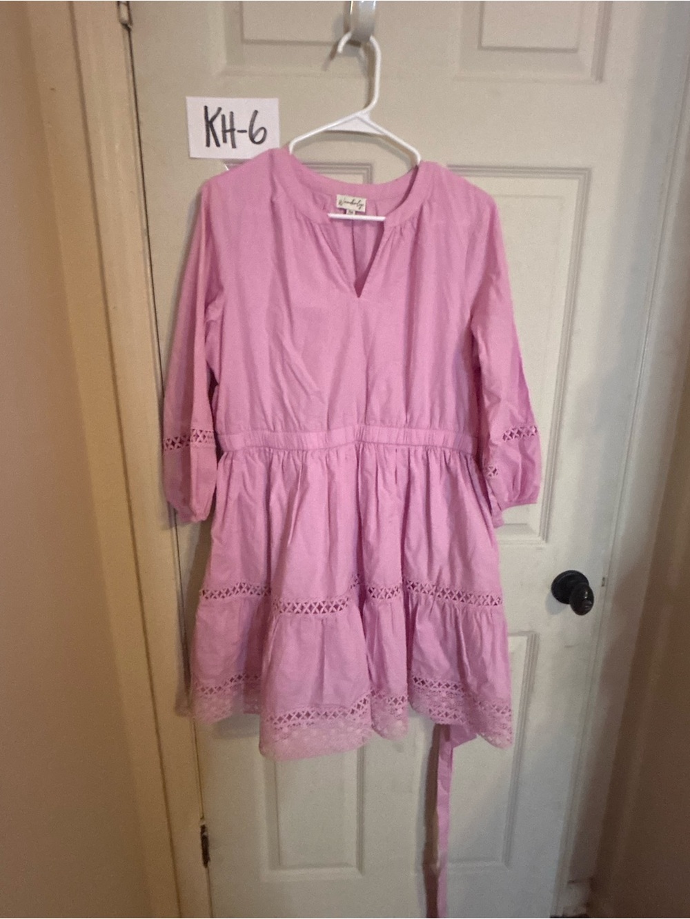 Wonderly Pink Eyelet Tiered Cotton Dress